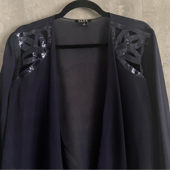 SL Fashions NY Dark Blue Embellished, Tiered 2PC Jacket Dress Sz 16 - Picture 7 of 11